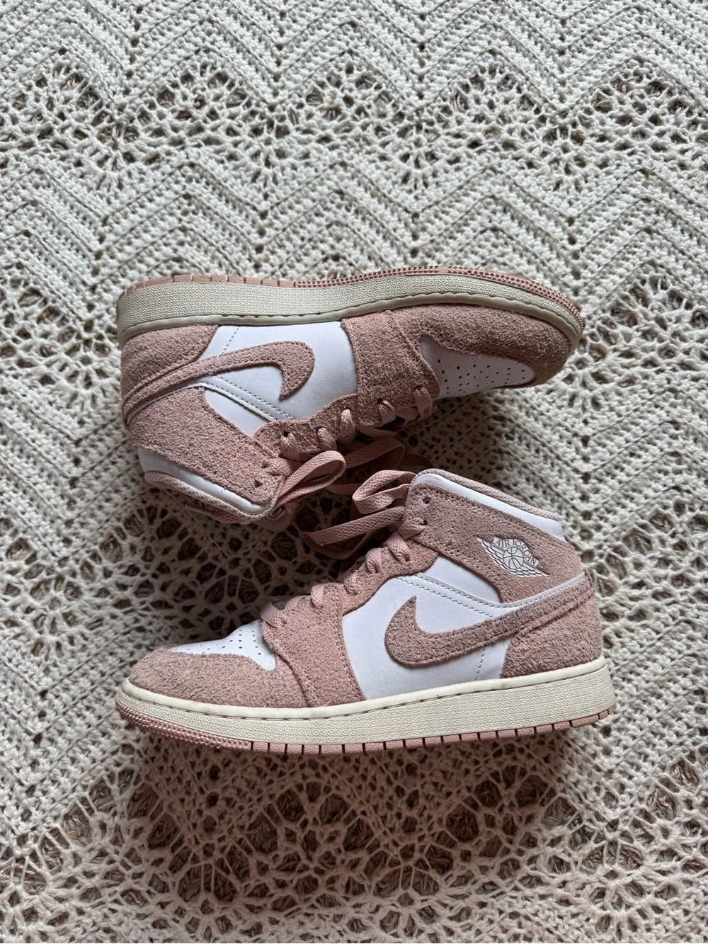 Nike Air Jordan’s Pink and White Suede High Top Sneaker School 4.5Y Trendy